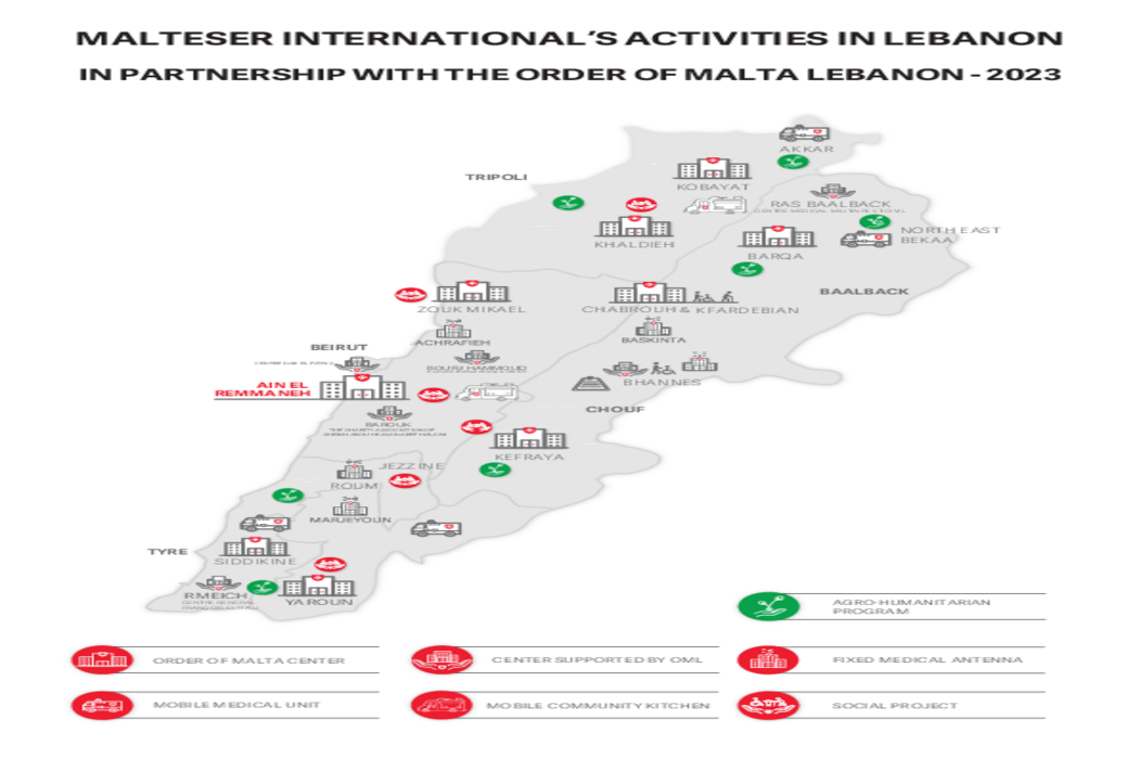 An overview of our activities in Lebanon (map). 