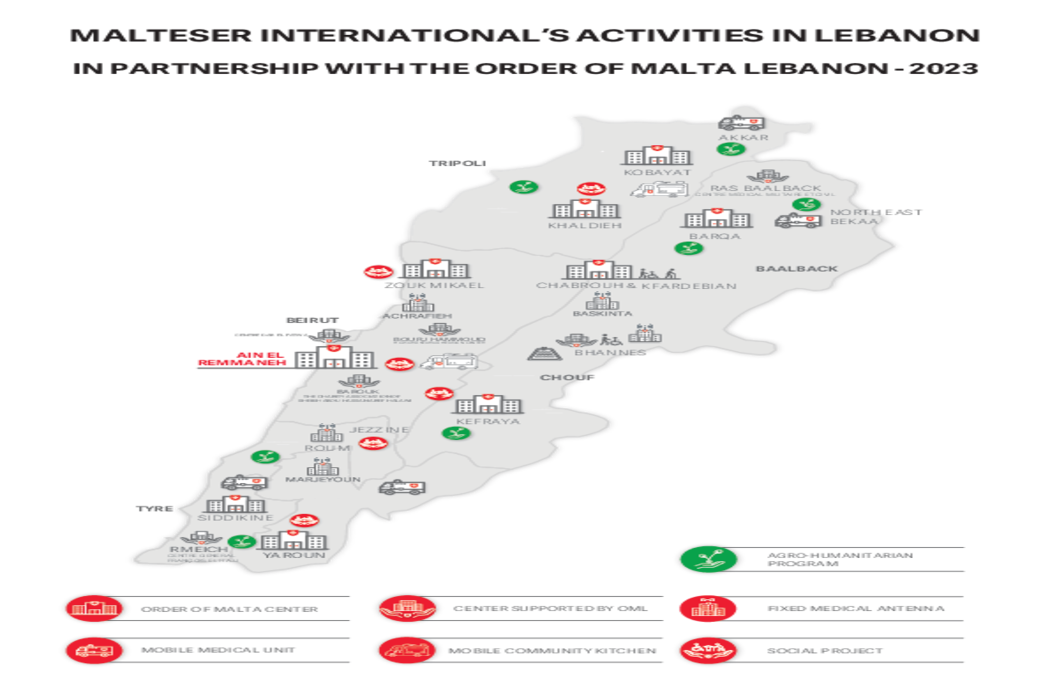 Un aperçu de nos activités au liban (carte). 