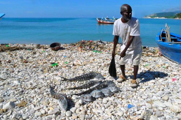 Ein Fischer aus Haiti mit seinem Fang